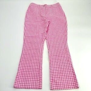 UEC Guess high waisted pink & white gingham cropped kick flare pants XS